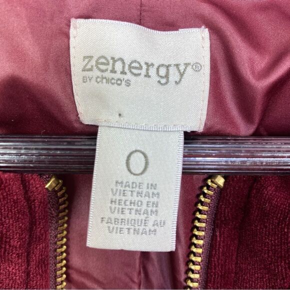Zenergy by Chico’s Quilted Embroidered Puffer Moto Jacket Maroon Red Small - Picture 13 of 16